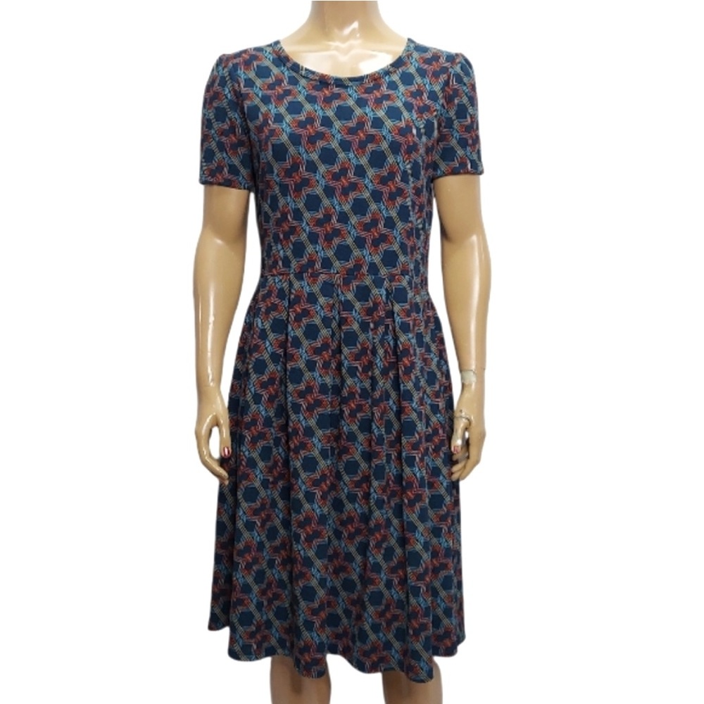 Lularoe Amelia Dress navy blue printed short sleeve dress size small